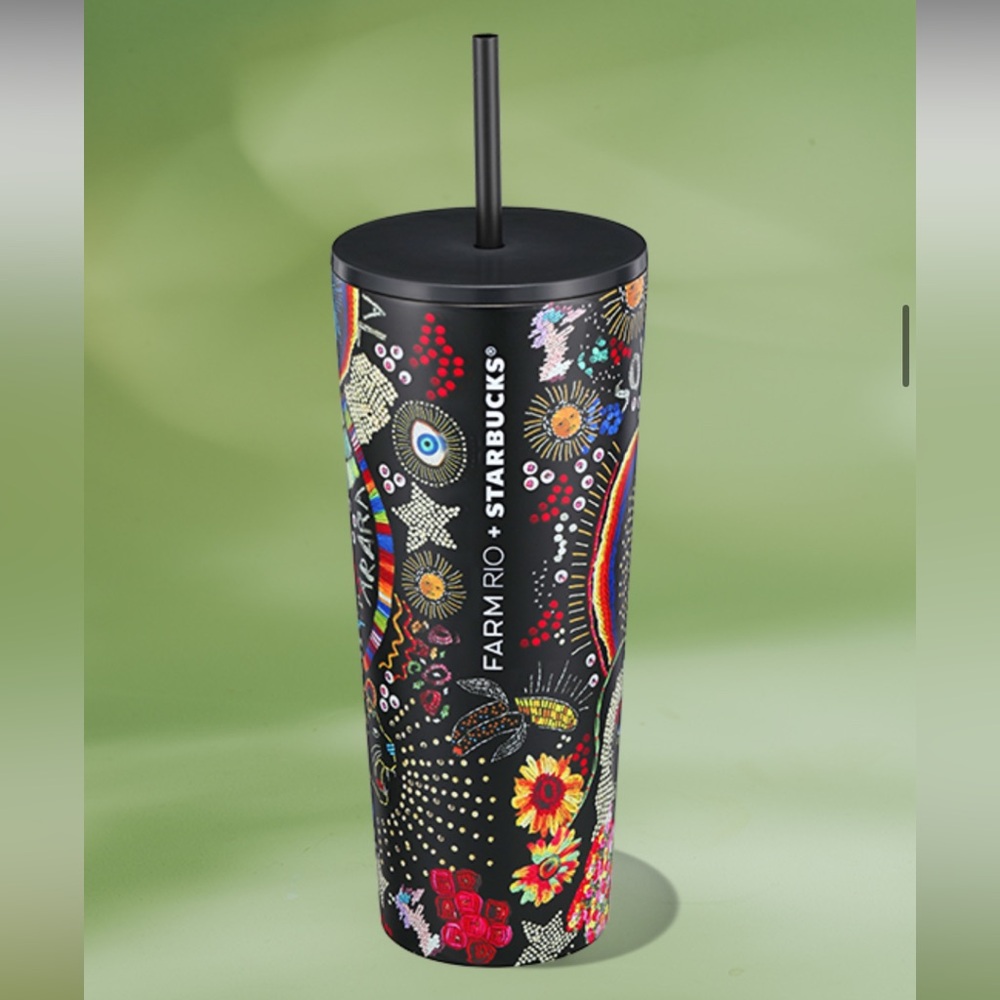 Starbucks Farm Rio Black Tumbler Tropical Floral Cup 24 ounces Venti